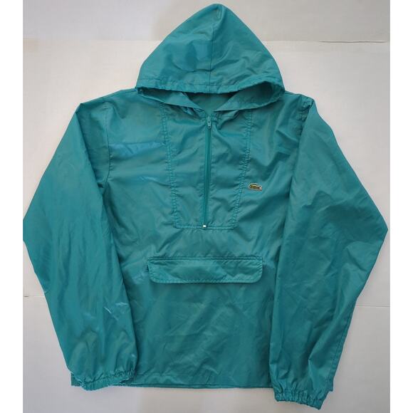 Vintage Izod Lacoste Green Hooded Packable 1/2 Zip Windbreaker Size L Tiny Flaw - Picture 1 of 8